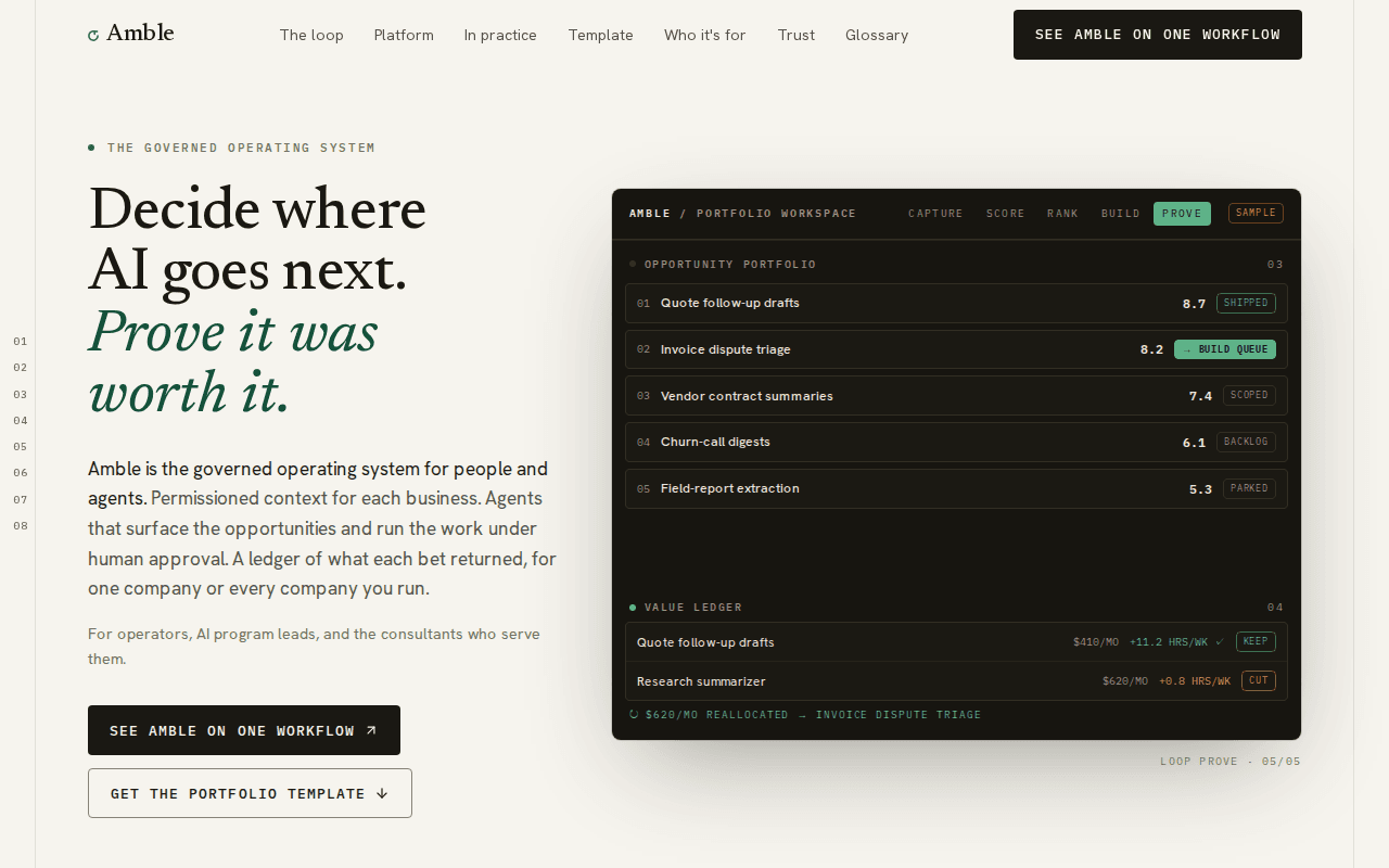 Amble Ideation public website preview