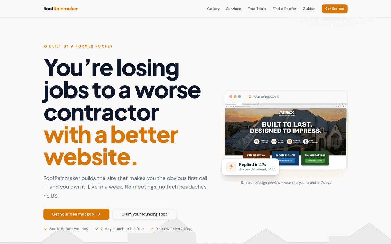 RoofRainMaker public website preview