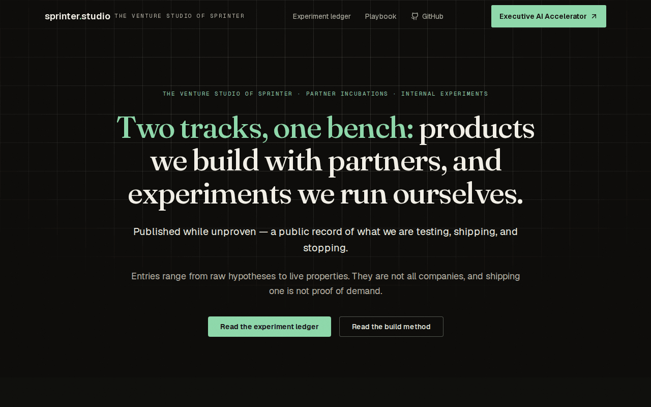 Sprinter Studio public website preview